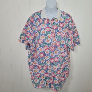 Vintage Liz Baker Sport Top Womens Size 16 XL Floral Short Sleeve